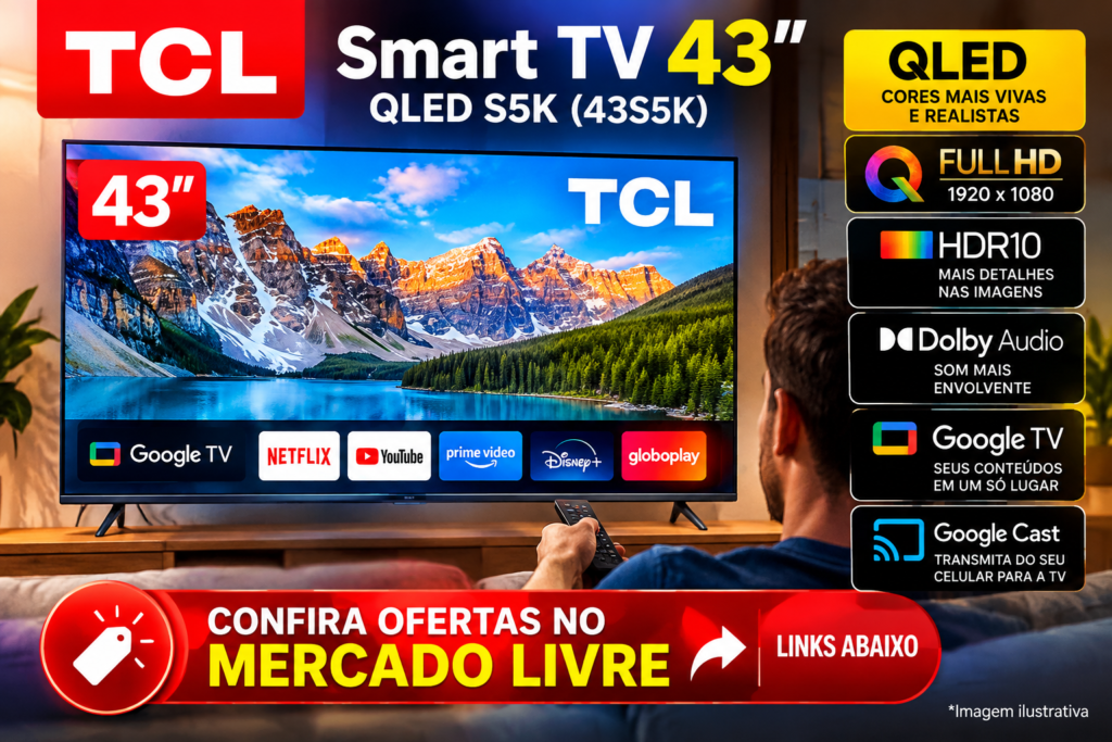Smart TV TCL 43 QLED S5K com Google TV